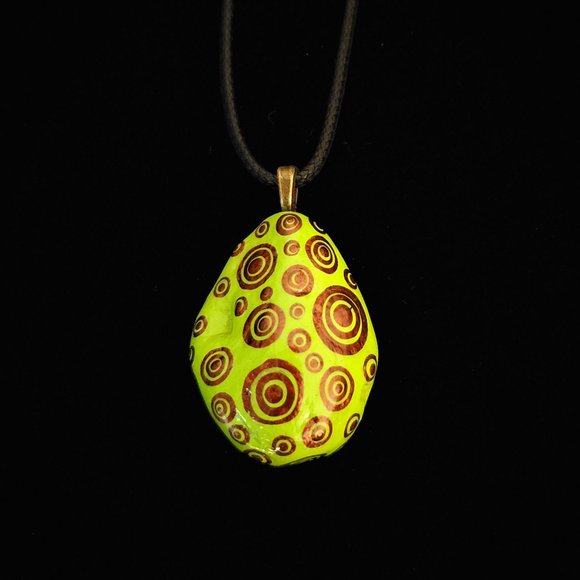 Hand Painted Dot Art Pendant, Lime Green and Copper - Picture 1 of 6